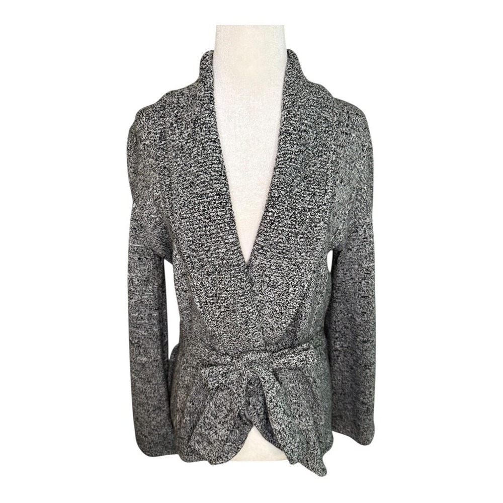 INC International Concepts Petite M Marled Wrap Cardigan Black White Tie Waist